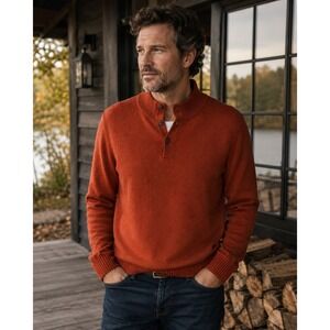 Massimo Dutti Cotton Silk Cashmere Mock Neck‎ Sweater Large Burnt Orange